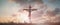 Silhouette Jesus christÂ deathÂ on cross crucifixion on calvary hill in sunset good friday risen in easter day concept for